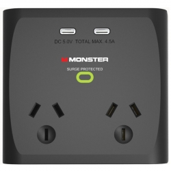 Monster 2-Socket Surge Protector with USB - Black
