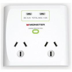 Monster 2-Socket Surge Protector with USB - White