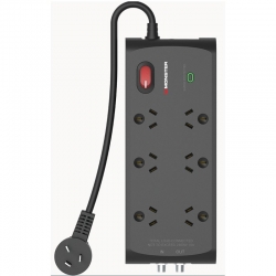 Monster 6-Socket Surge Board with RF In/Out - Black