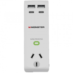 Monster Single Socket Surge Protector with USB- White